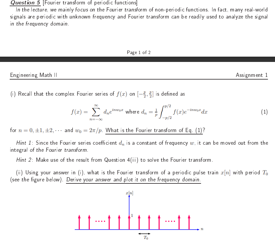 Question 5 (Fourier Transform Of Periodic Functions] | Chegg.com