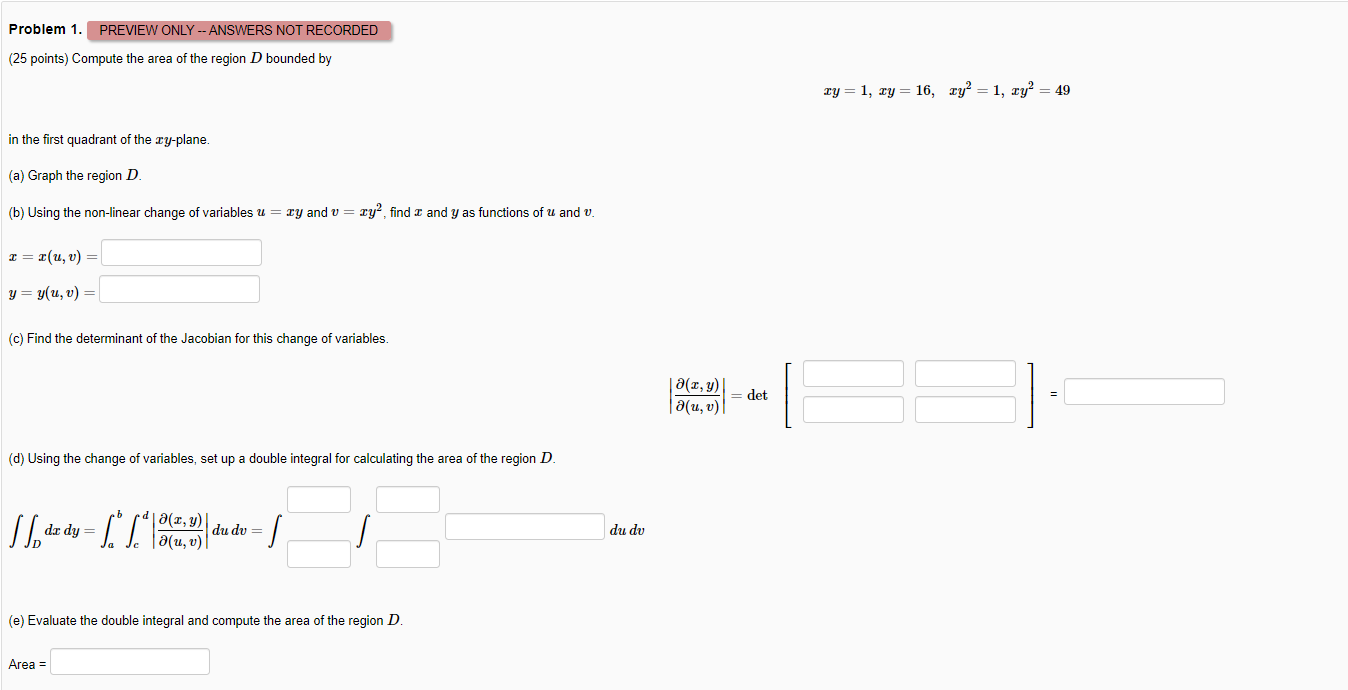 Solved Problem 1 Preview Only Answers Not Recorded 25 1782