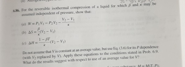 6.86. For the reversible isothermal compression of a | Chegg.com