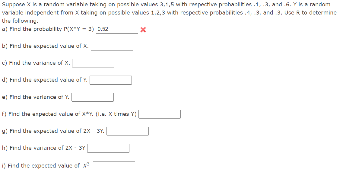 Solved Suppose X is a random variable taking on possible | Chegg.com