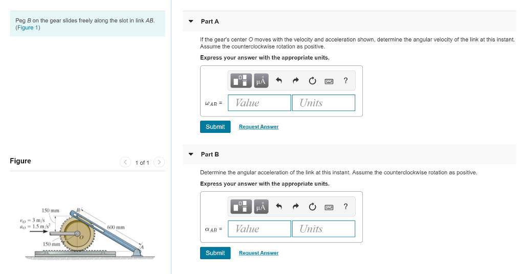 Solved Peg B on the gear slides freely along the slot in | Chegg.com