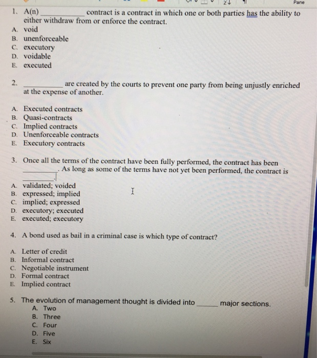 Solved Pane 1, A(n) contract is a contract in which one or | Chegg.com