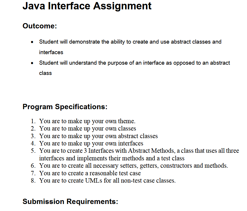 Solved Java Interface Assignment Outcome: • Student will | Chegg.com