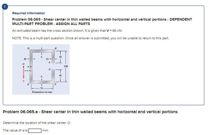 Solved Requlred Informatlon Problem 06.065 - Shear center in | Chegg.com