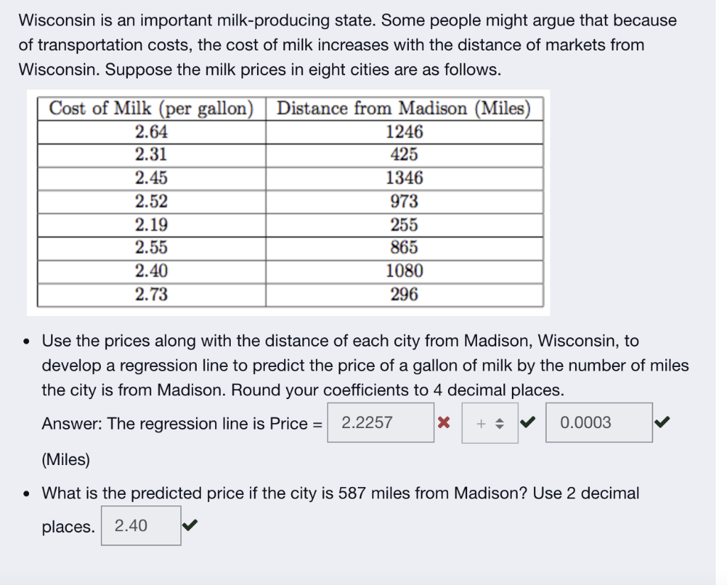 Solved Wisconsin is an important milkproducing state. Some