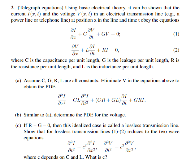 Solved 2 Telegraph Equations Using Basic Electrical Th Chegg Com