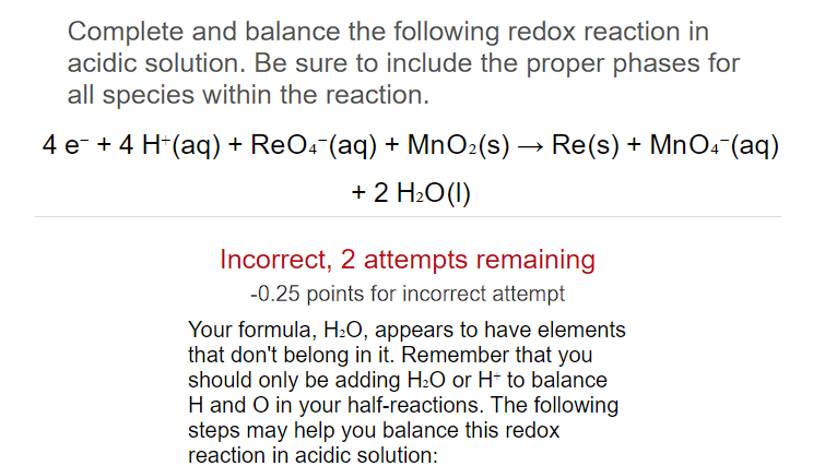 Solved Complete And Balance The Following Redox Reaction In | Chegg.com