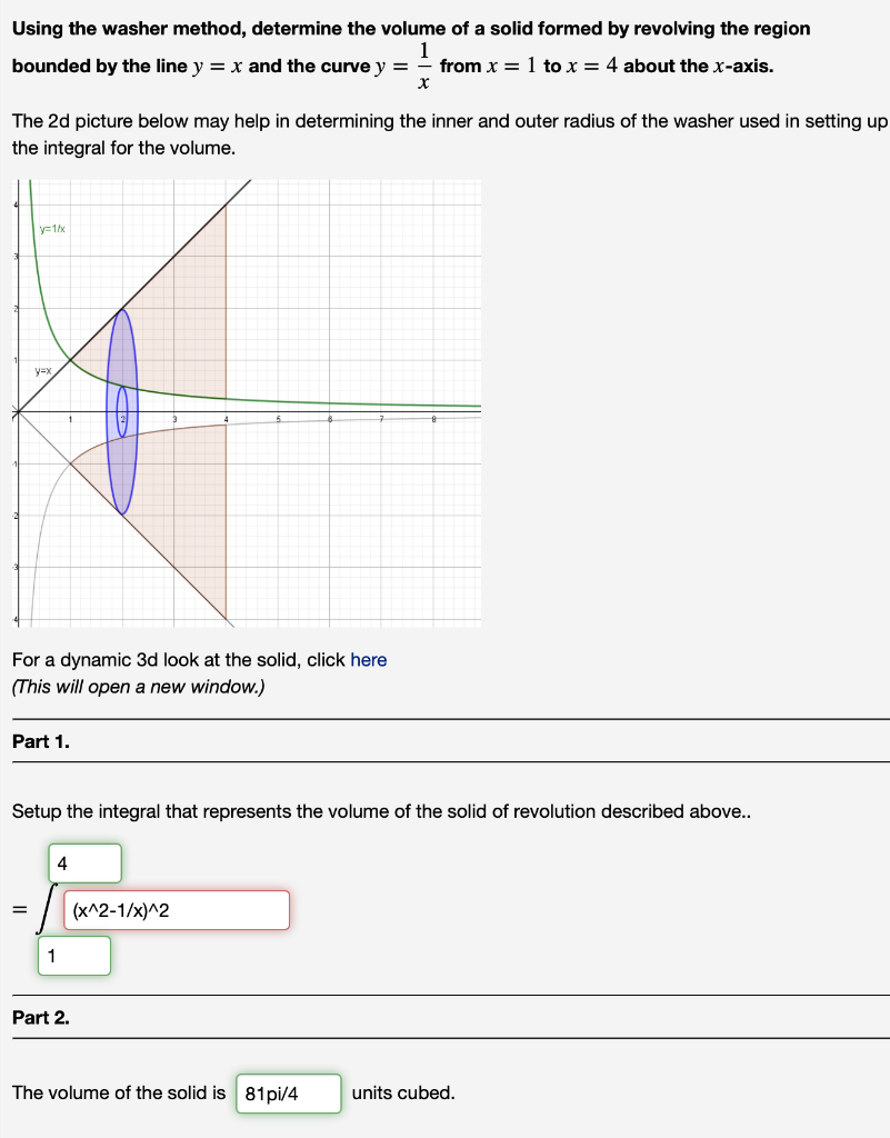 Solved (1 point) Finding the volume of a solid of revolution | Chegg.com
