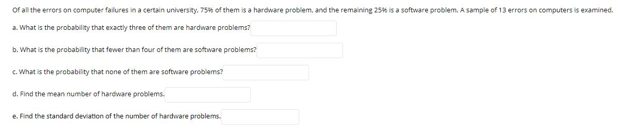 Solved Of all the errors on computer failures in a certain | Chegg.com