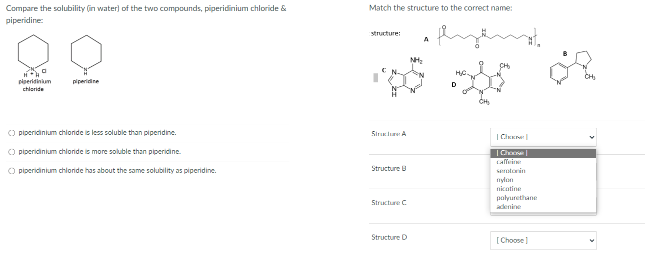 Solved Match the structure to the correct name: Compare the | Chegg.com