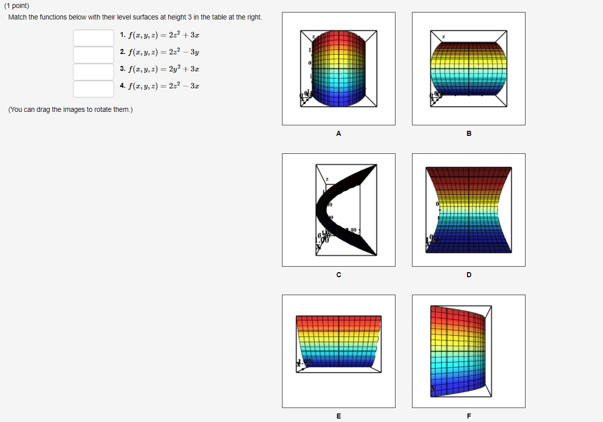 Solved Match the functions below with their level surfaces | Chegg.com