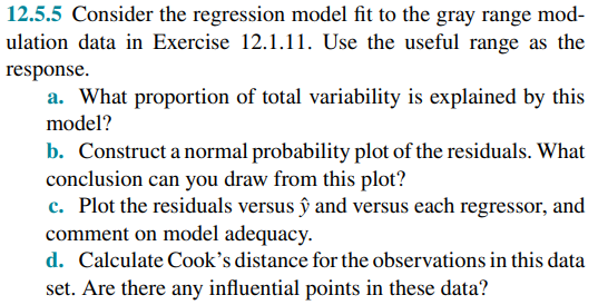 Solved 12.5.5 Consider the regression model fit to the gray | Chegg.com
