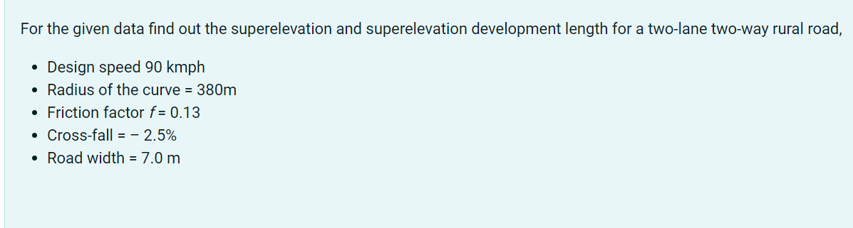 Solved For The Given Data Find Out The Superelevation And | Chegg.com