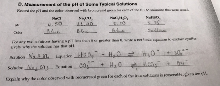 Solved Record the pH and the color observed with bromcresol | Chegg.com