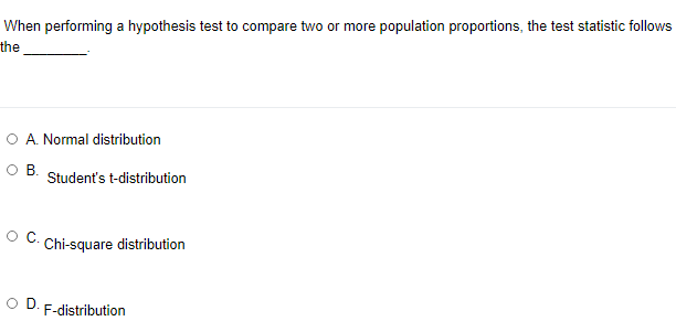 Solved When performing a hypothesis test to compare two or | Chegg.com
