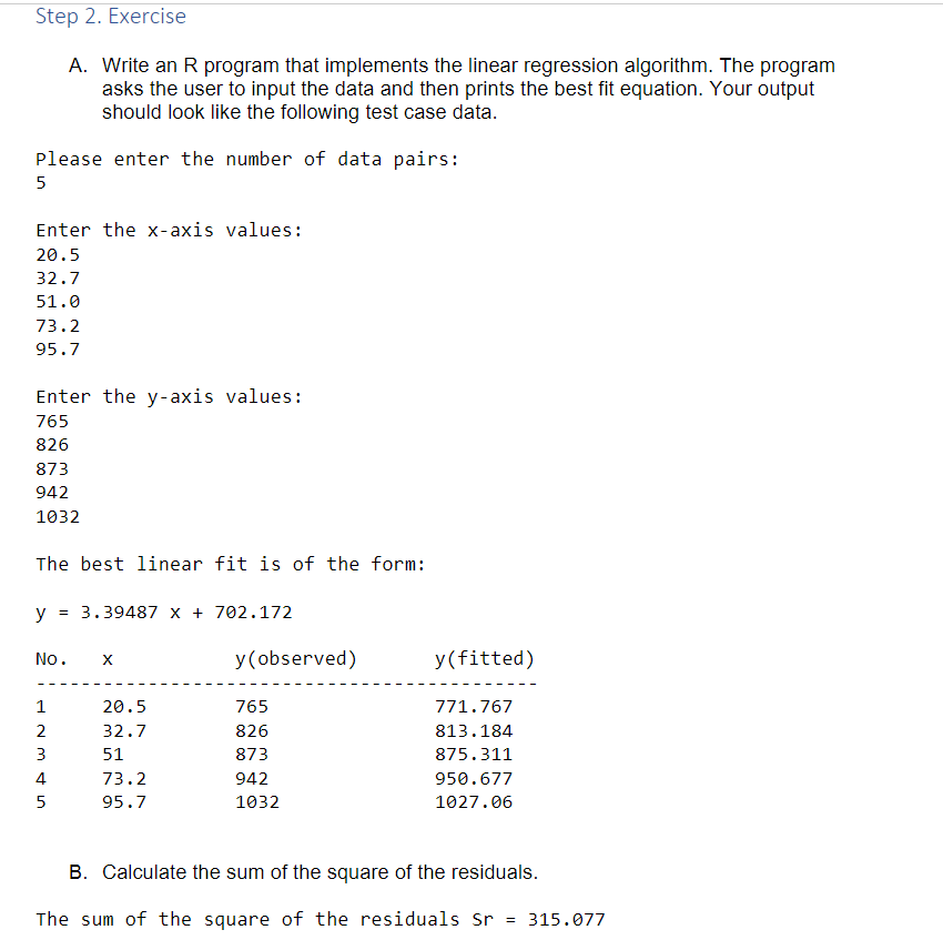 Solved Step 1. Linear Regression Linear regression is widely | Chegg.com