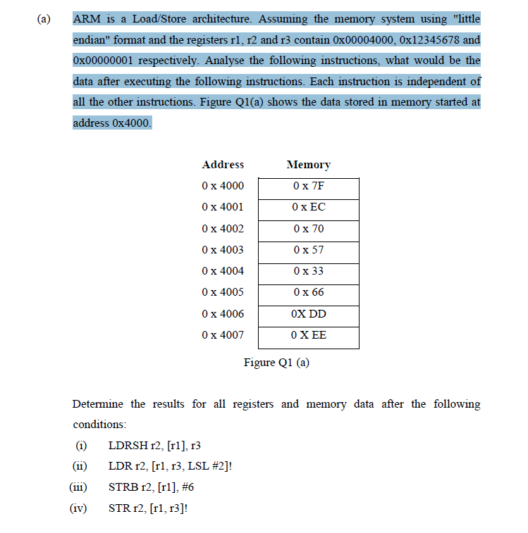 Solved (a) ARM is a Load/Store architecture. Assuming the | Chegg.com