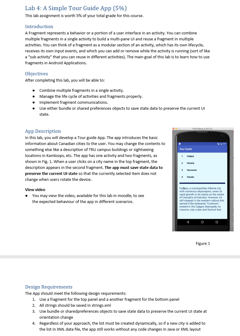 Lab 4: A Simple Tour Guide App (5%) This lab | Chegg.com