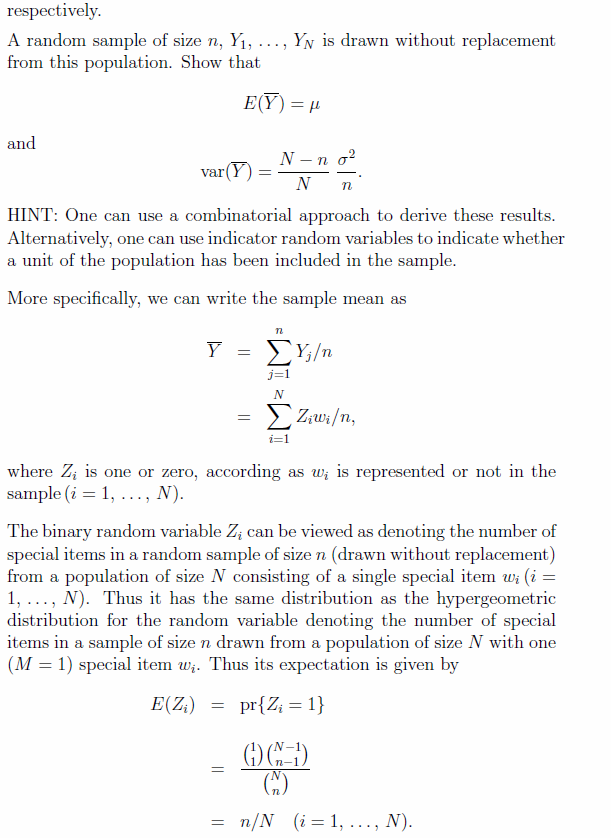 Solved Consider a finite population consisting of N units | Chegg.com