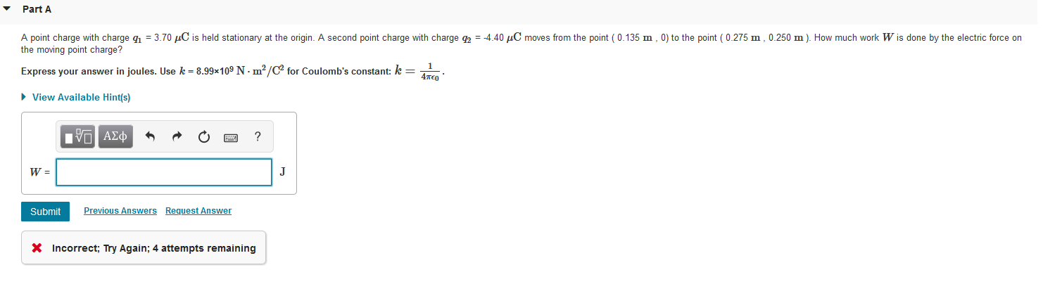 Solved Part A A point charge with charge 41 = 3.70 4C is | Chegg.com