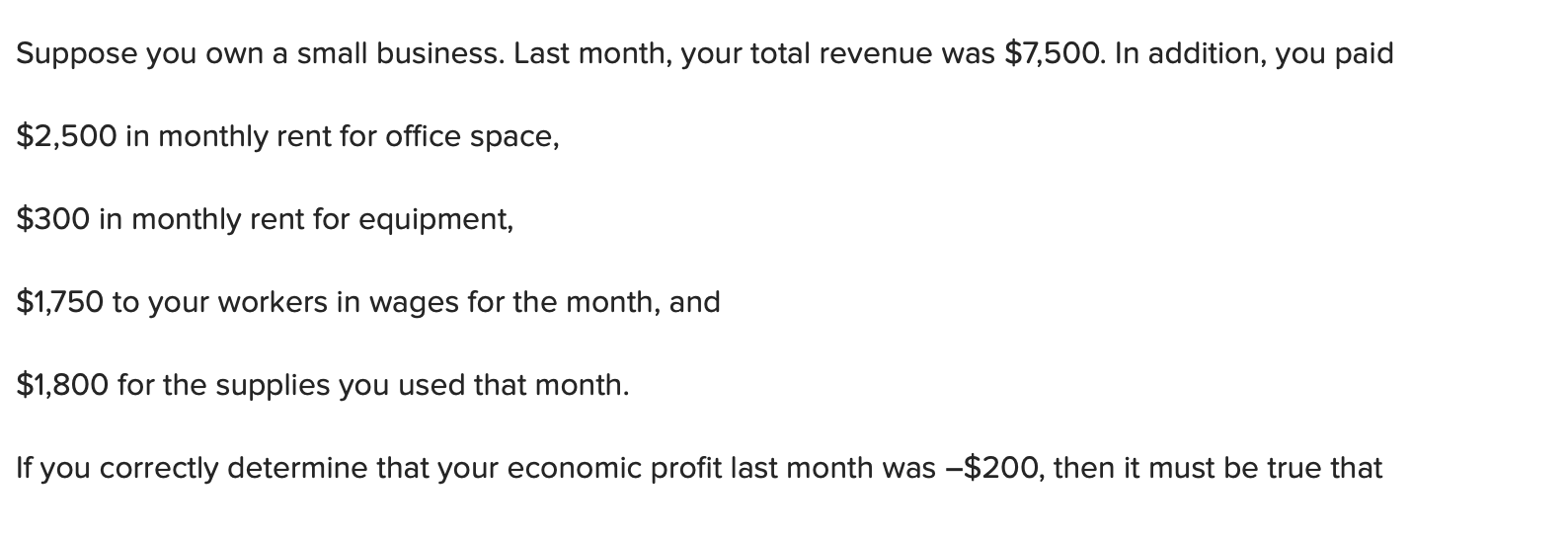Solved Suppose you own a small business. Last month, your | Chegg.com