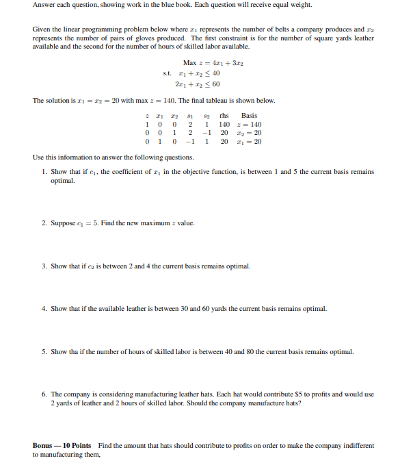 Solved Subject: Linear Algebra MUST Show ALL Work, This is a | Chegg.com