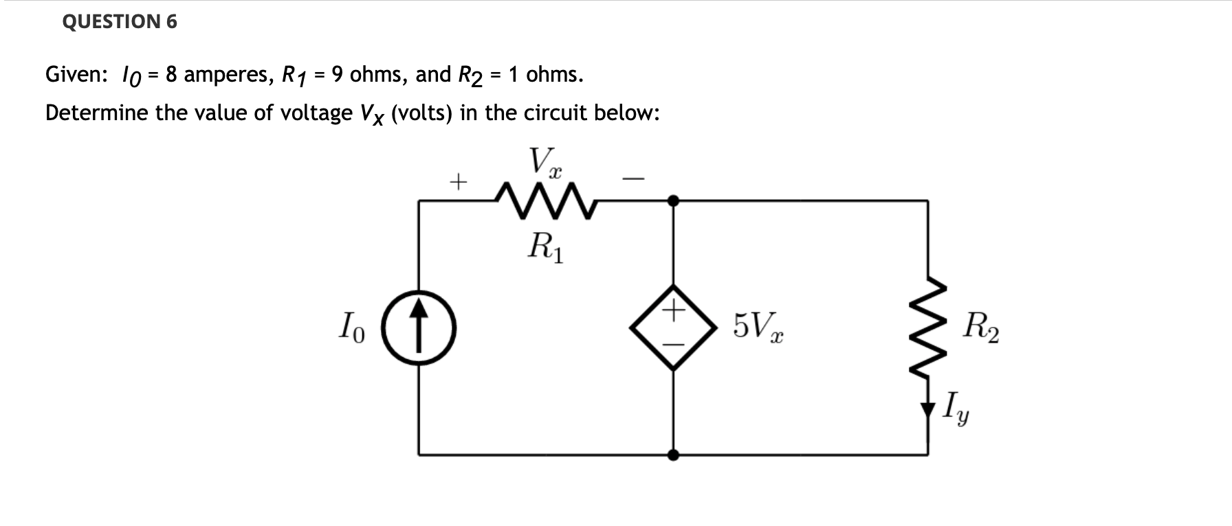 Solved Given: I0=8 amperes, R1=9 ohms, and R2=1 ohms. | Chegg.com