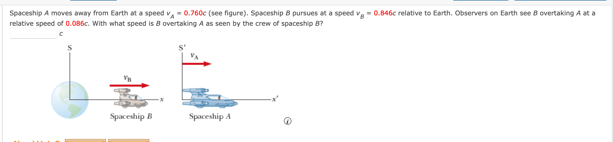 Solved Spaceship A moves away from Earth at a speed | Chegg.com