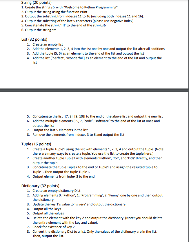 Solved String (20 points) 1. Create the string str with | Chegg.com