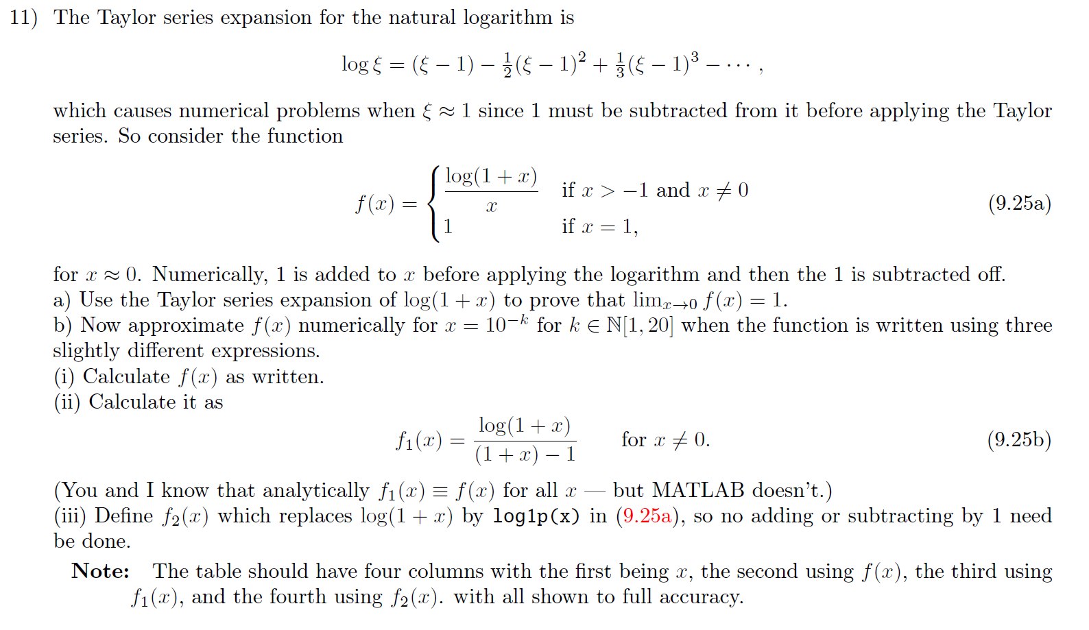 Solved 11 The Taylor Series Expansion For The Natural Chegg Com