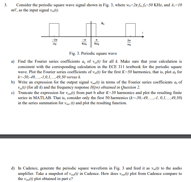 Solved 3. Consider the periodic square wave signal shown in | Chegg.com