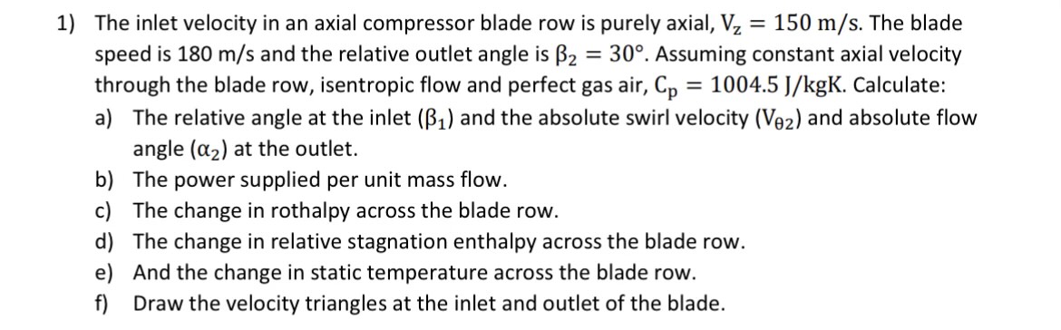 The inlet velocity in an axial compressor blade row | Chegg.com