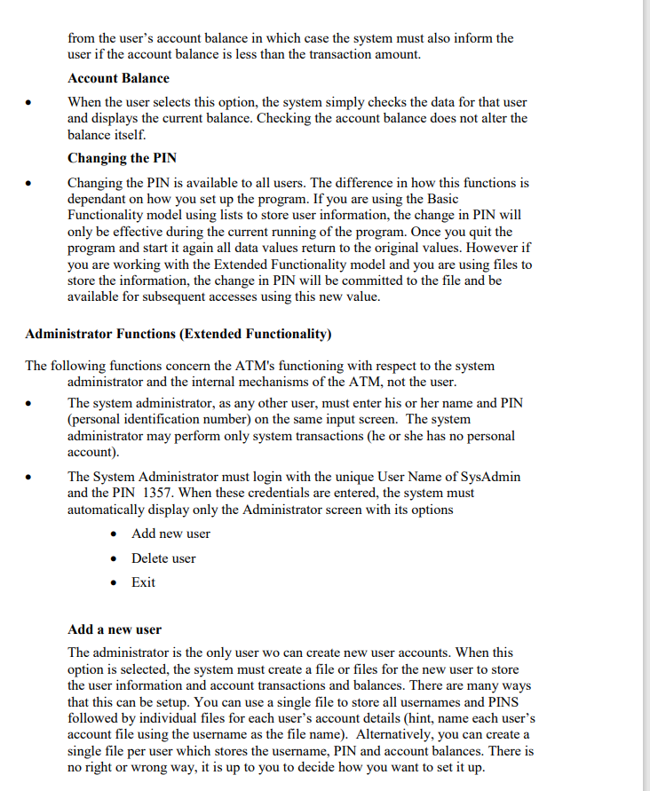 Solved The main functions of the ATM simulator may be | Chegg.com