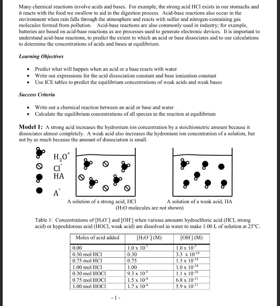 Solved Many chemical reactions involve acids and bases. For