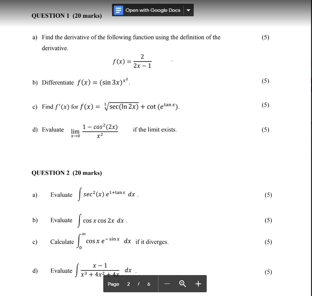 Solved Find the derivative of the following function using | Chegg.com