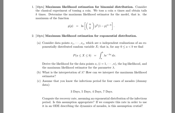 Solved 1. [10pts Maximum Likelihood Estimation For Binomial | Chegg.com