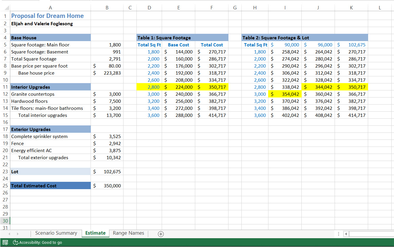 Solved 2Assign the range names B9 (Base), B15 (Interior), | Chegg.com