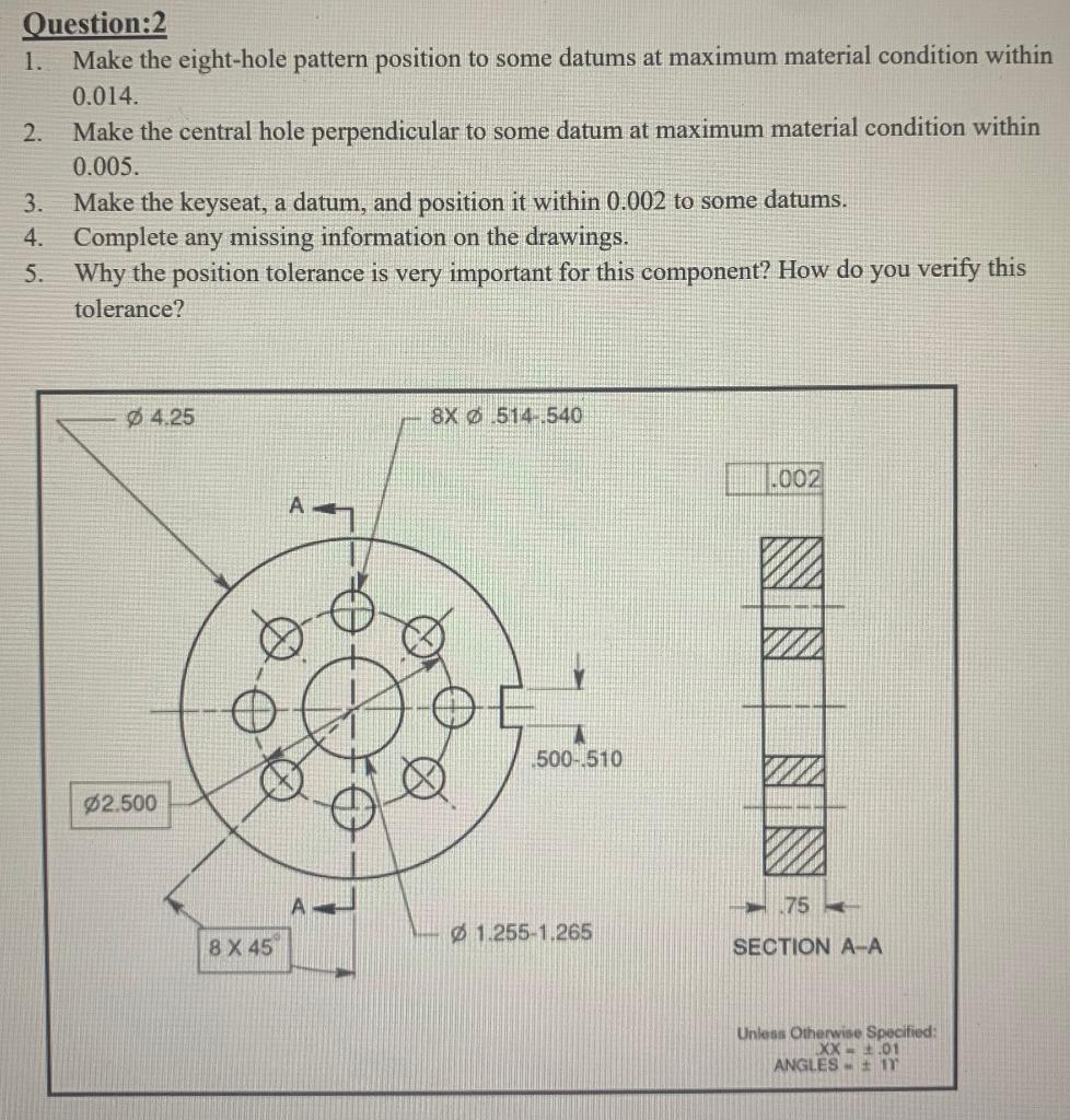 Solved Question:2 1. Make the eight-hole pattern position to | Chegg.com