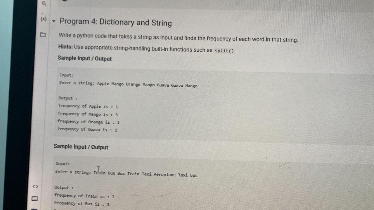 Solved a E 0 Program 4: Dictionary and String Write a python | Chegg.com