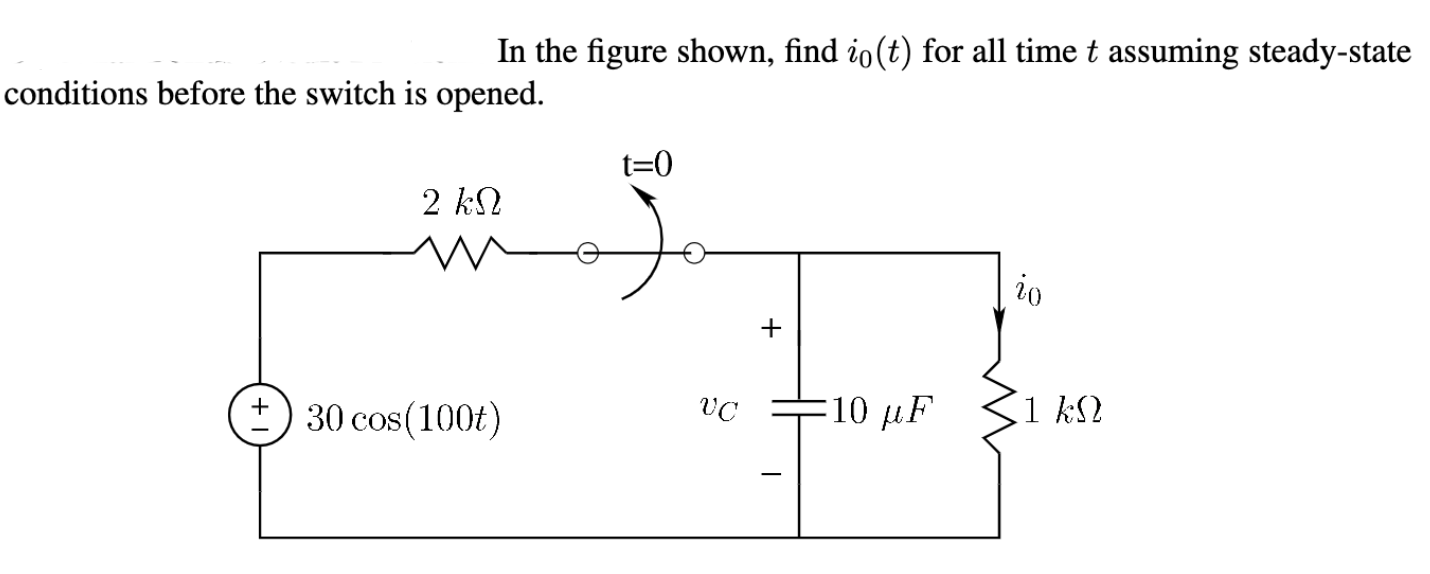 Solved In the figure shown, find io(t) for all time t | Chegg.com