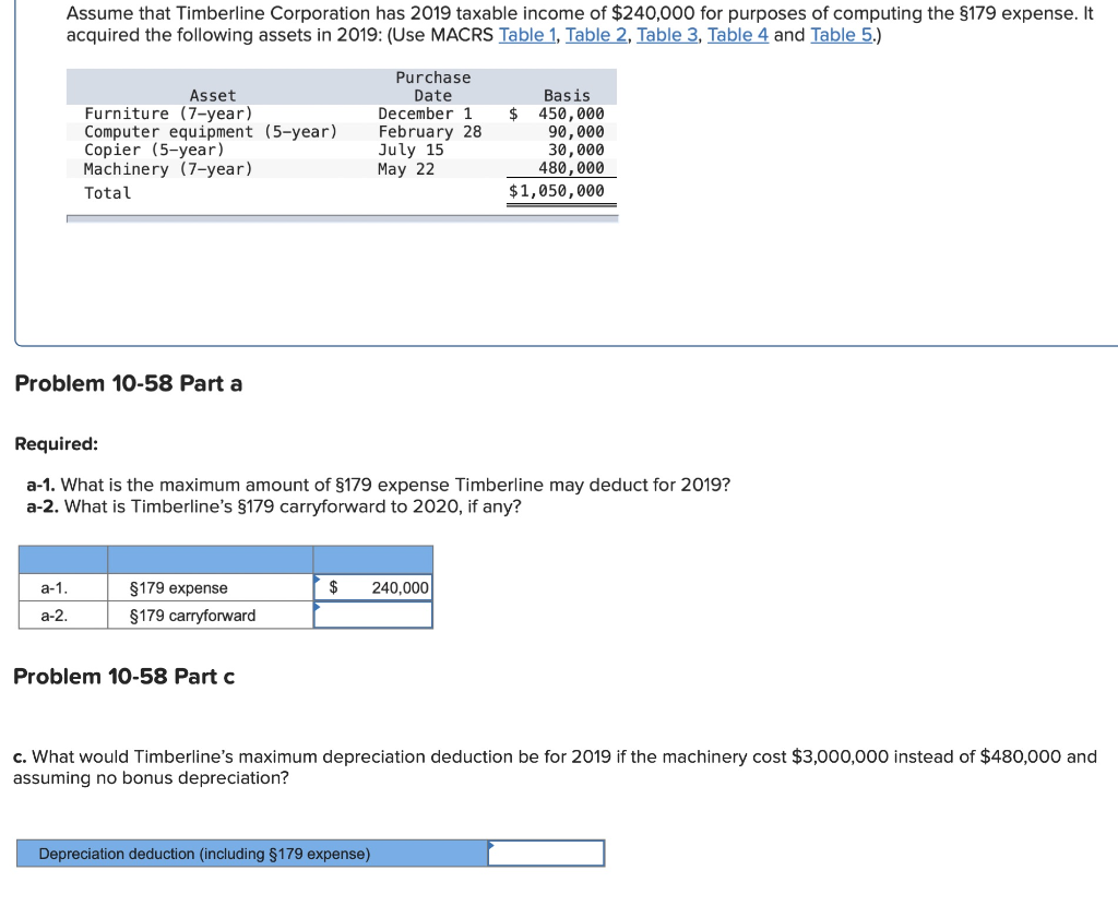 Solved Assume that Timberline Corporation has 2019 taxable