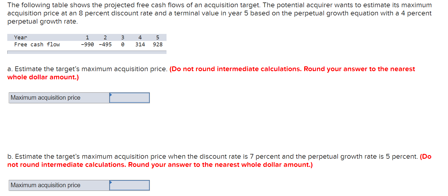 Solved The following table shows the projected free cash | Chegg.com