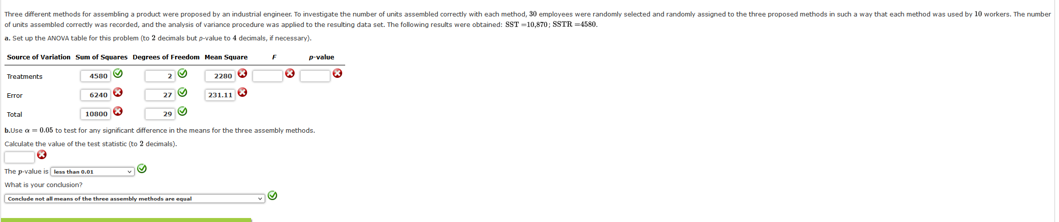 Solved b. Use α=0.05 to test for any significant difference | Chegg.com