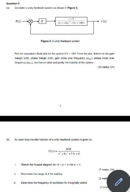 Solved Question 2 (a) Consider a unity feedback system as | Chegg.com