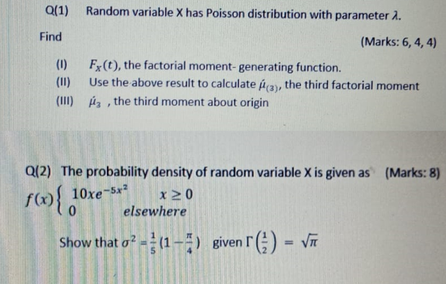 Solved Q 1 Random Variable X Has Poisson Distribution Wi Chegg Com