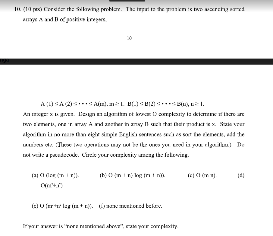 Solved 10. (10 pts) Consider the following problem. The | Chegg.com
