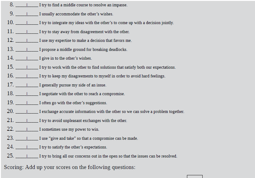 Take the Conflict Style Assessment. Based on your | Chegg.com