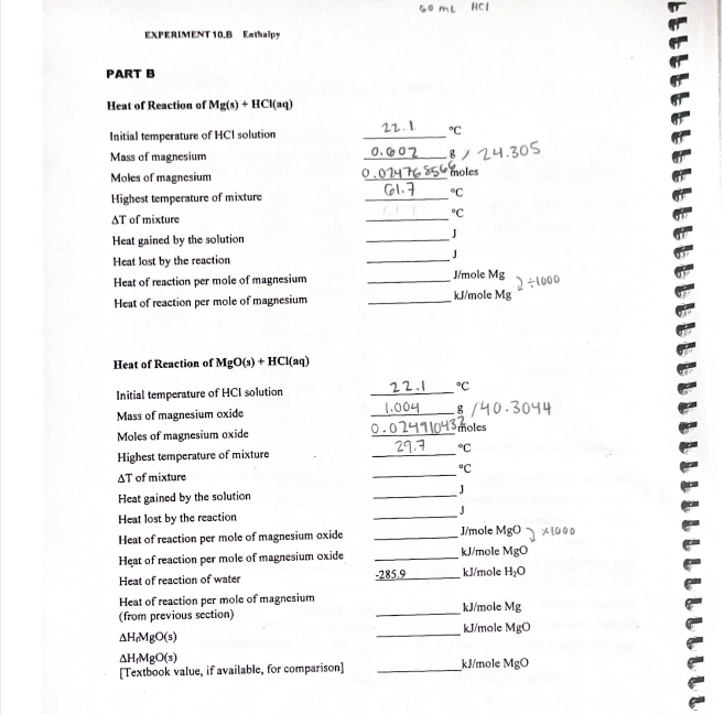 experiment 10.b enthalpy