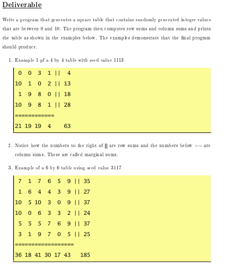 Solved Write a program that generates a square table that | Chegg.com