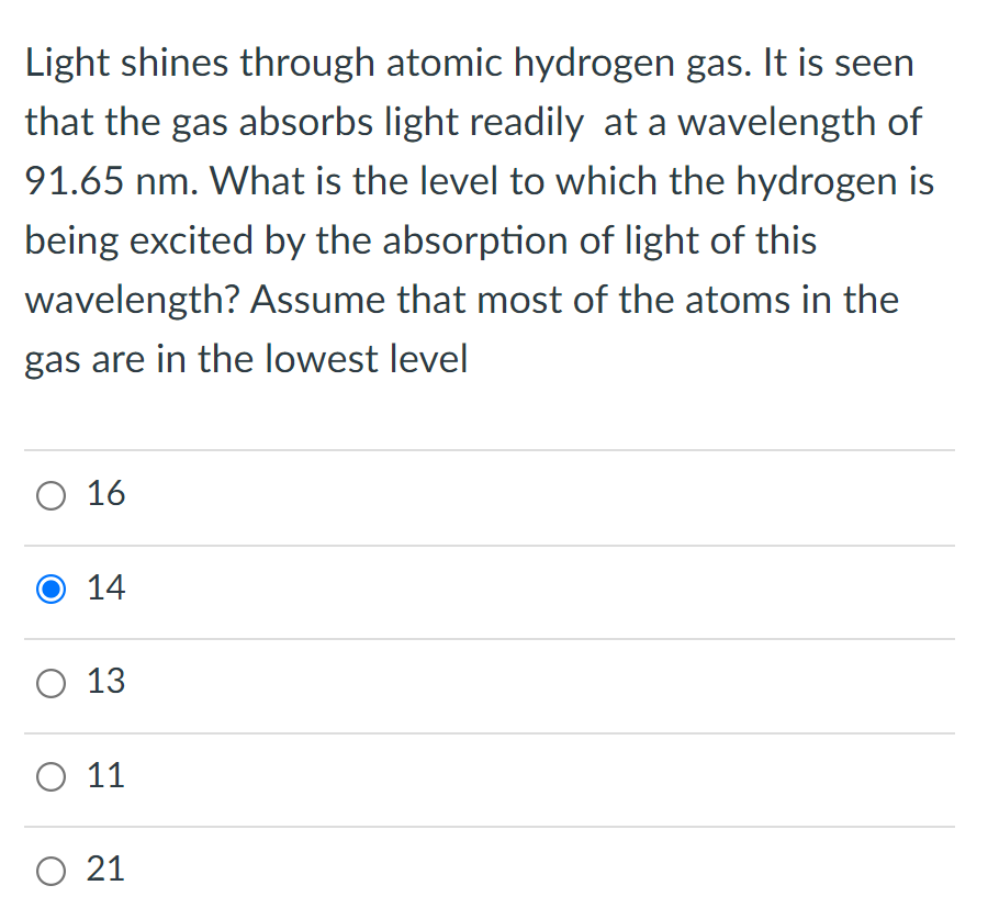 Solved Light shines through atomic hydrogen gas. It is seen